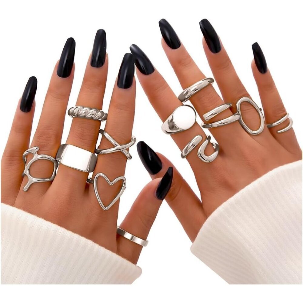 ❤️Women Sliver Rings Set Open Stacking Knuckle Ring, Signet Rings for Gift